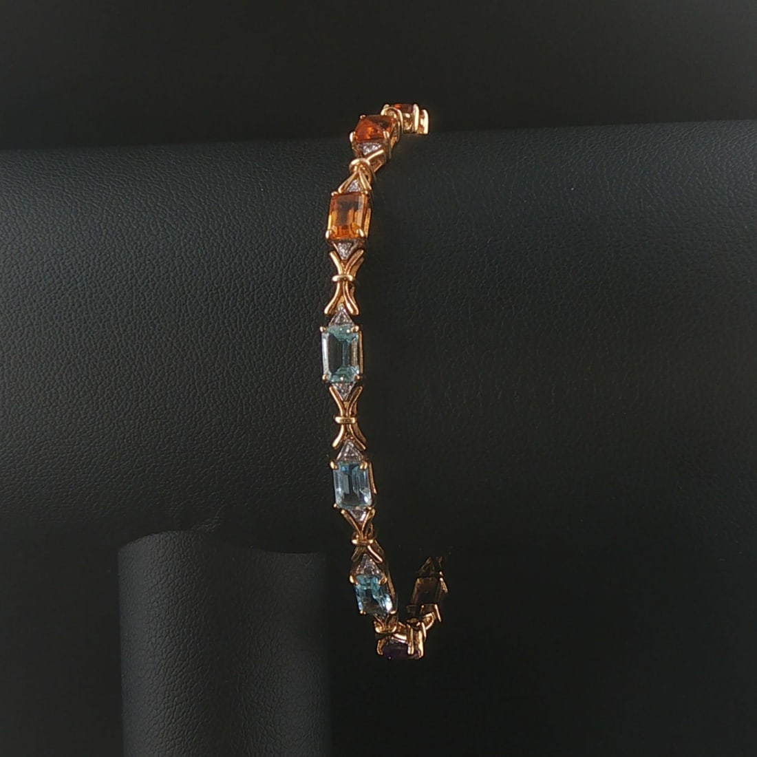 14k Yellow Gold Multi Gemstone and Diamond Fancy Link Bracelet 7" (1 of 7)