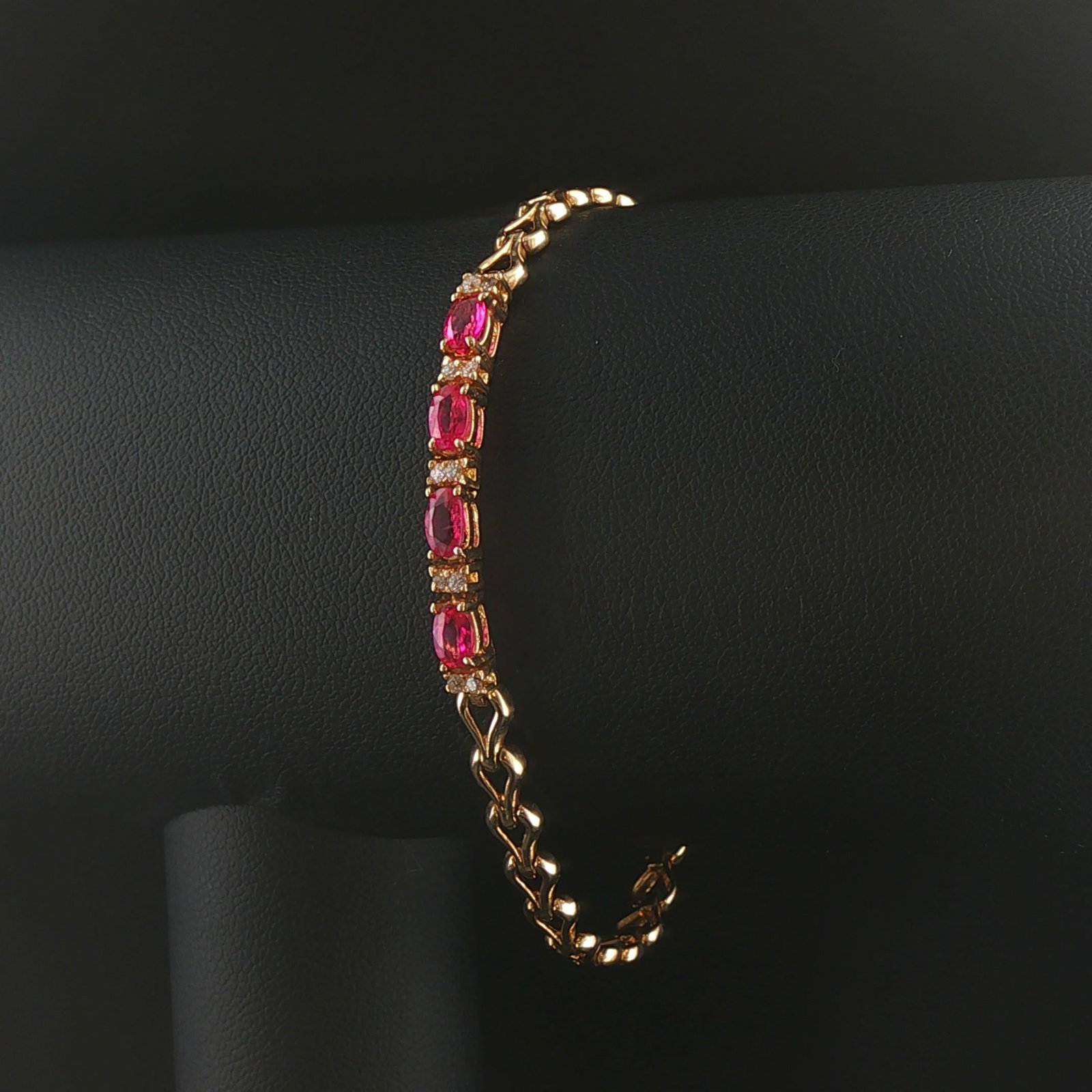 14k Yellow Gold Pink Sapphire and Diamond Link Bracelet 7" (1 of 7)