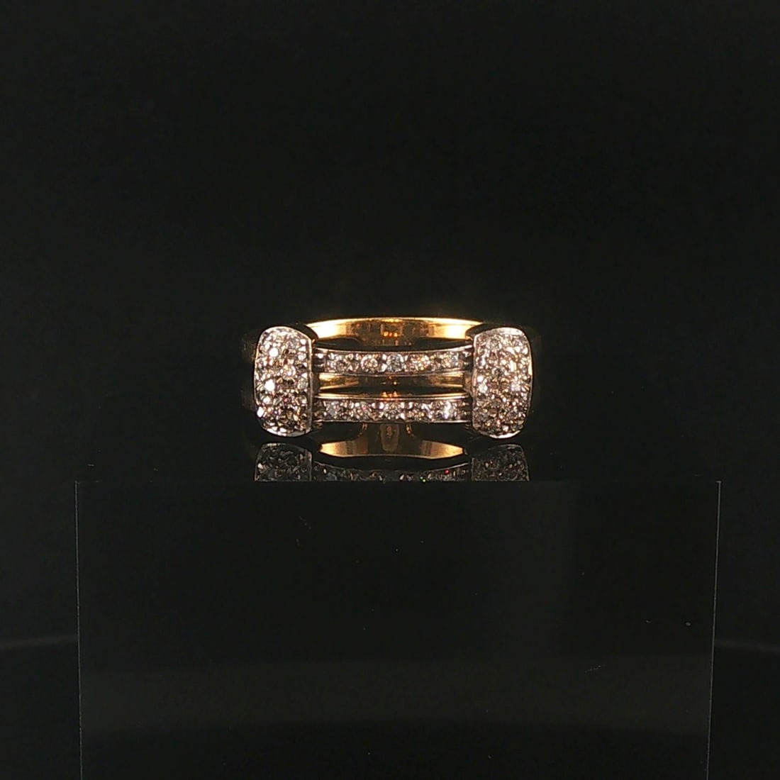 18k Yellow and White Gold 0.30cttw Diamond Vintage Two Band Ring Italy Size 6: Condition: Excellent Condition, Professionally Cleaned Metal: 18k Gold (Marked, and Professionally Tested) Weight: 6.2g Diamonds: 0.30cttw Round Cut Natural Diamonds Width: 7.5mm at widest, 5.5mm at n