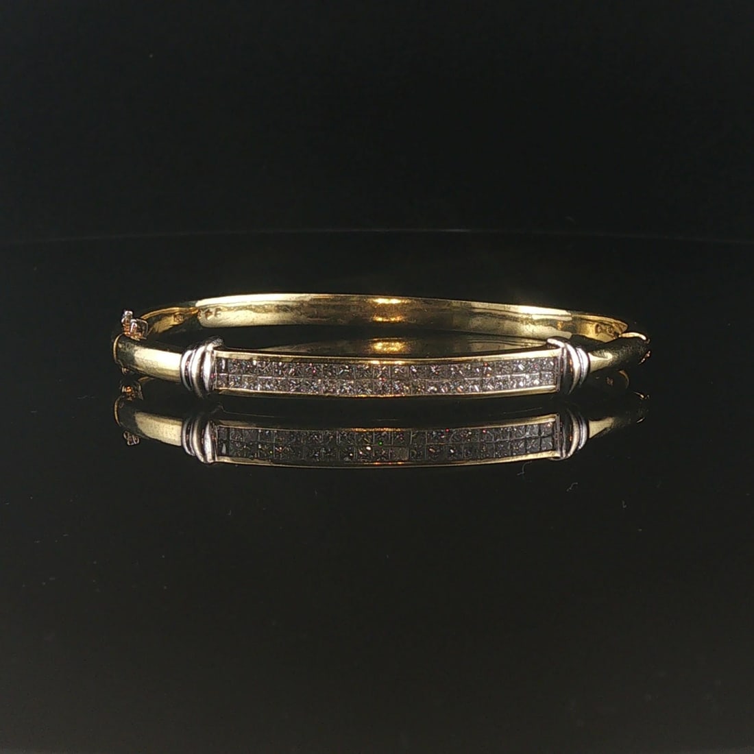 18k Yellow and White Gold 2.41cttw Diamond Heavy Bangle Bracelet 6.75" (1 of 7)