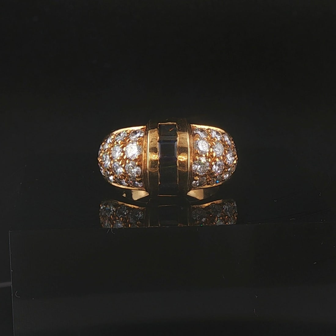 18k Yellow Gold Blue Sapphire and 1cttw Diamond Vintage Ring Size 3.25 (1 of 7)