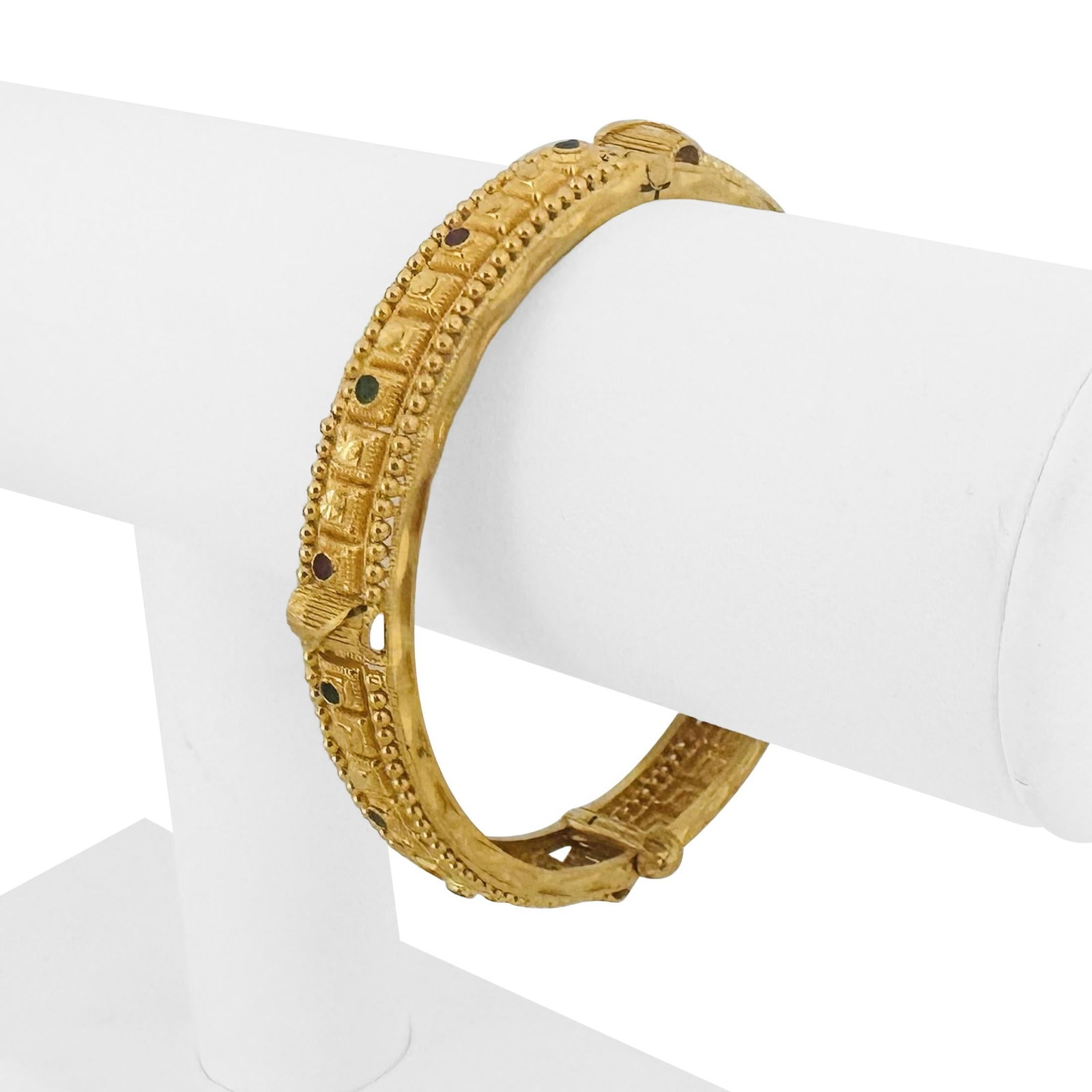22k Yellow Gold and Colored Glass Solid Beaded Bangle Bracelet 7" (1 of 7)