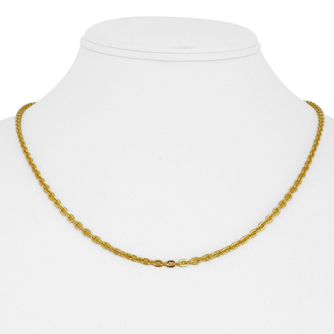 24k Pure Yellow Gold Solid Thin Cable Link Chain Necklace 18": Condition: Excellent Condition (Professionally Cleaned and Polished) Metal: 24k Gold (Marked, and Professionally Tested) Weight: 12.3g Length: 18 Inches Width: 2.5mm Closure: M Clasp (Hook) Markings: 