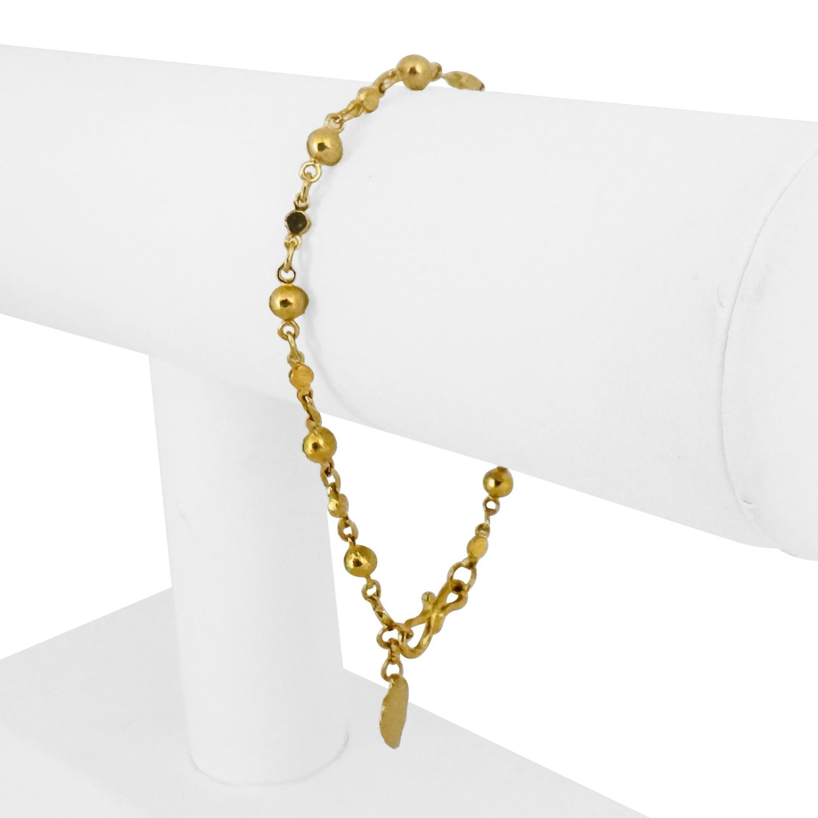 24k Pure Yellow Gold Fancy Beaded Link Bracelet with Heart Charm 6.75": Condition: Excellent Condition, Professionally Cleaned Metal: 24k Gold (Marked, and Professionally Tested) Weight: 6.6g Length: 6.75 Inches Width: 4mm Closure: M Clasp (Hook) Markings: "99" Item #FCP9