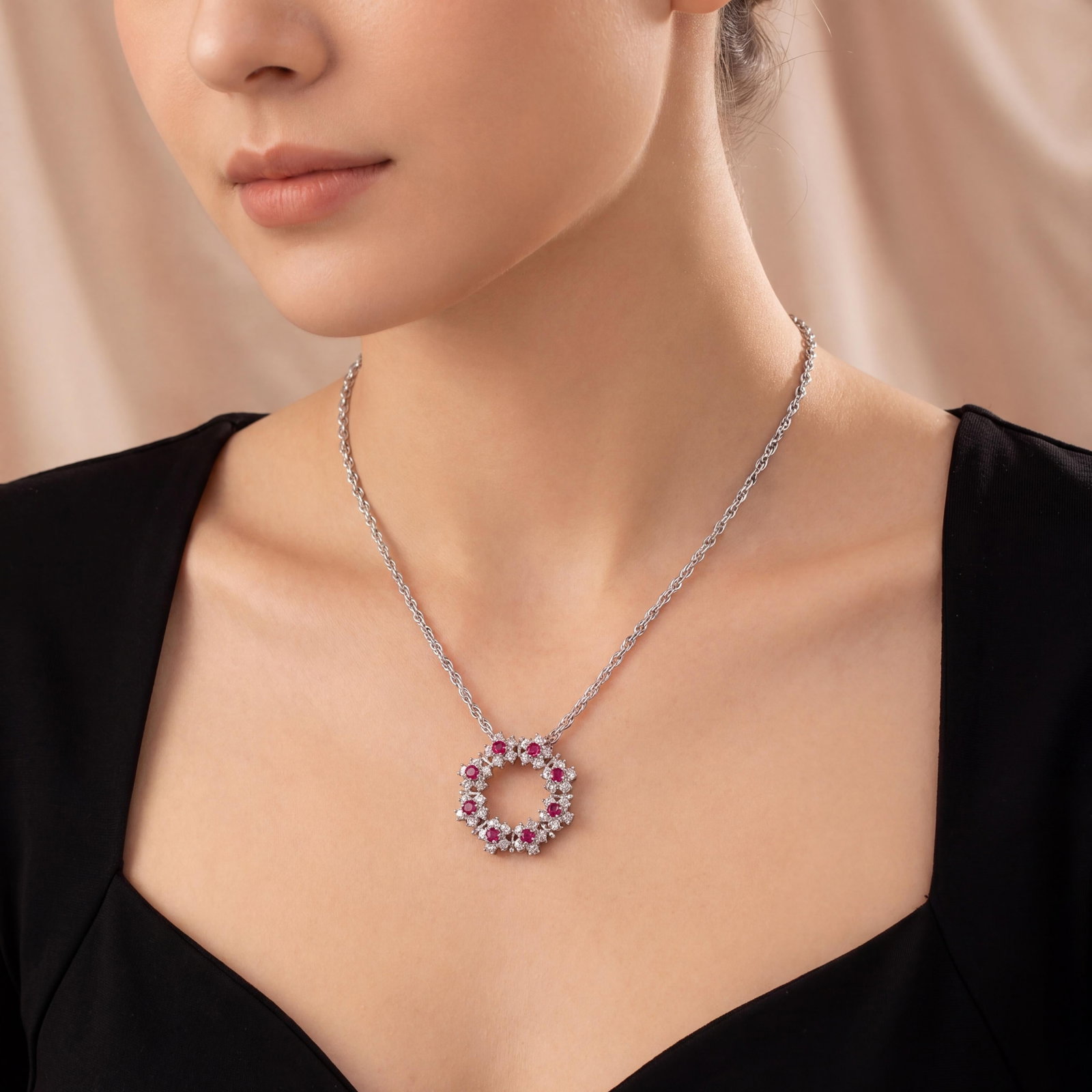 14k White Gold Ruby and 3.50cttw Diamond Solid Ci - 3