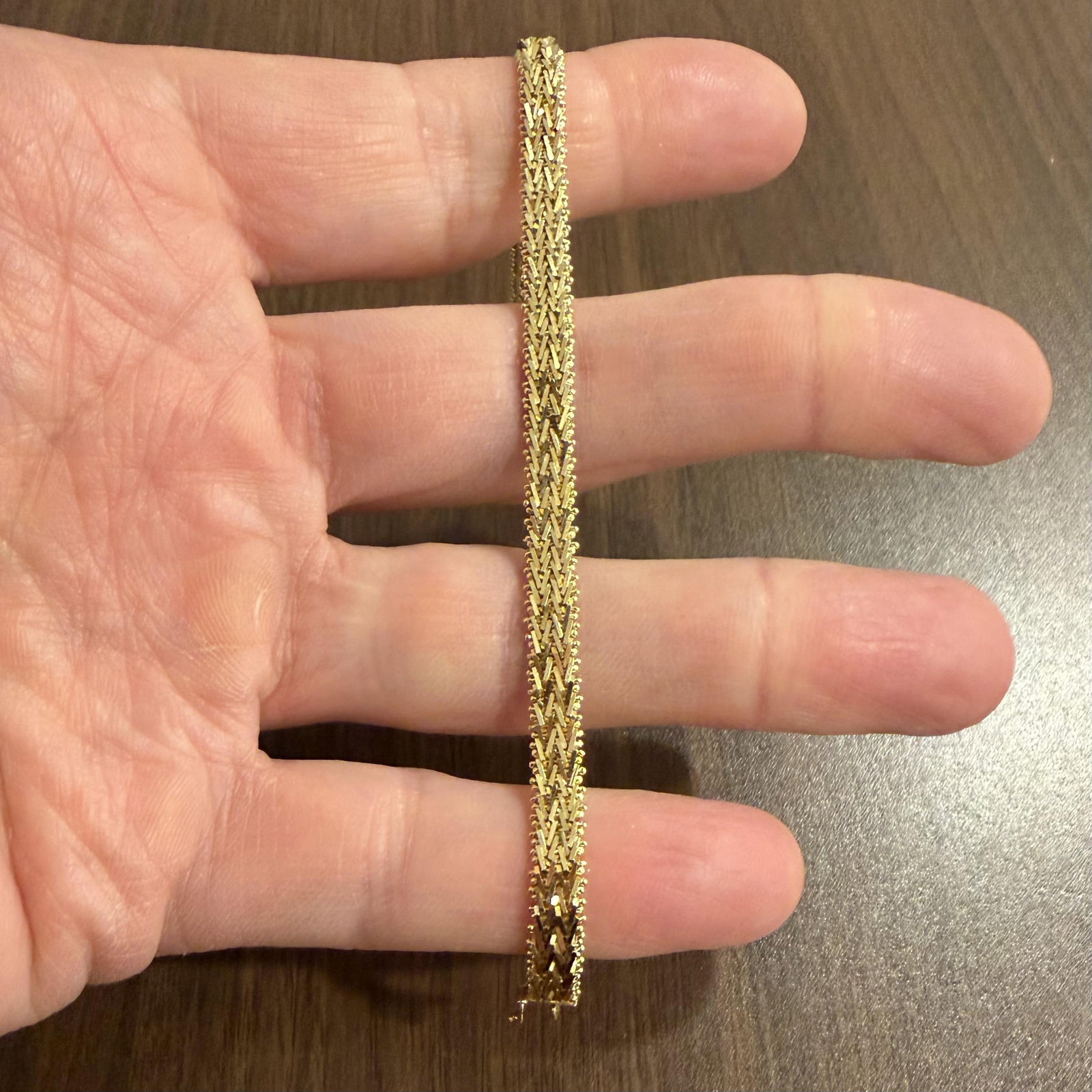 14k Yellow Gold Solid Beaded Wheat Link Bracelet - 2