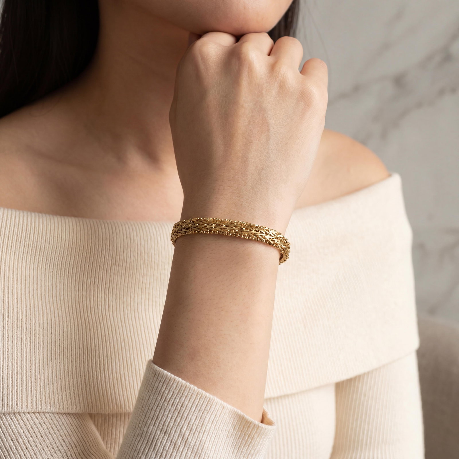 14k Yellow Gold Solid Beaded Wheat Link Bracelet - 3