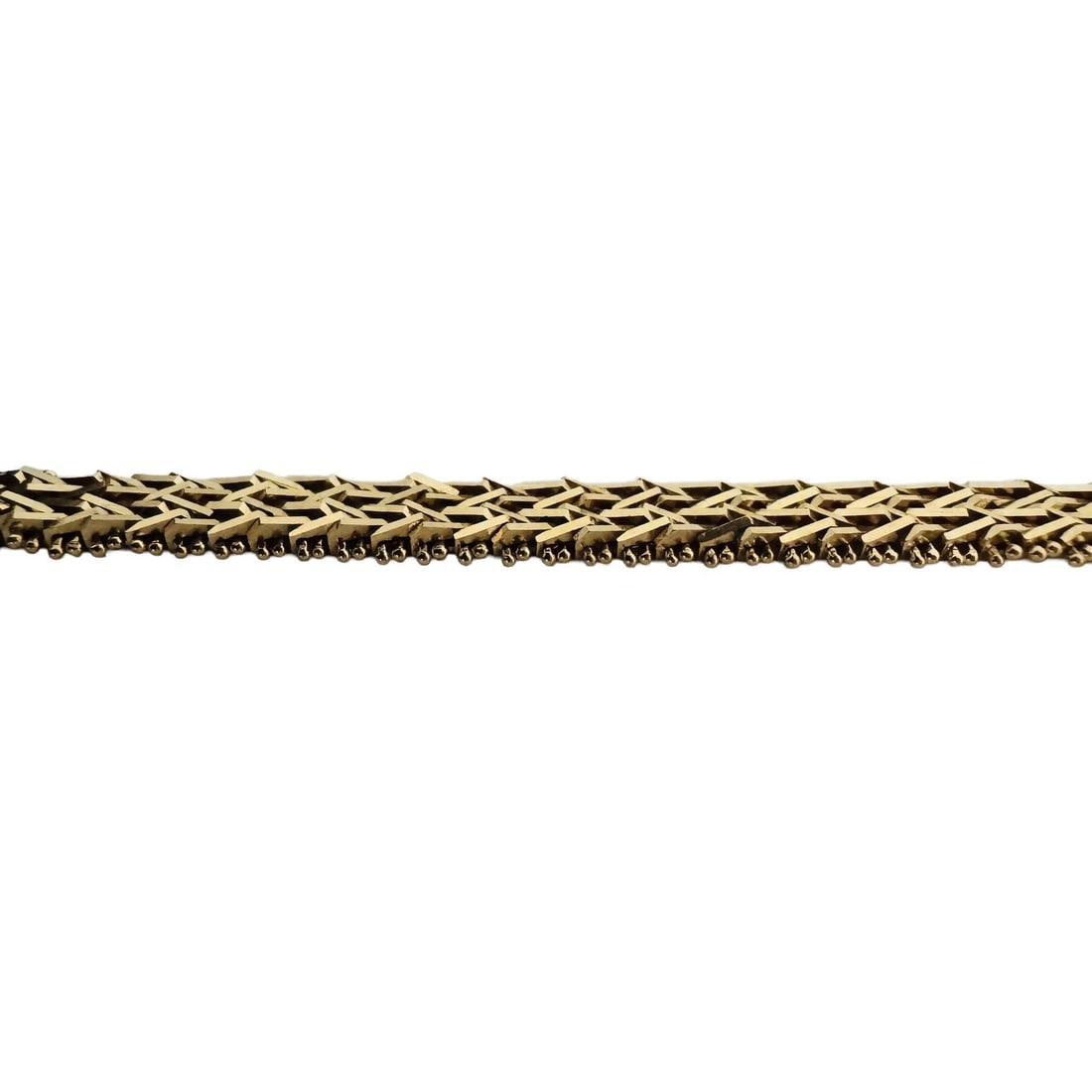 14k Yellow Gold Solid Beaded Wheat Link Bracelet - 5