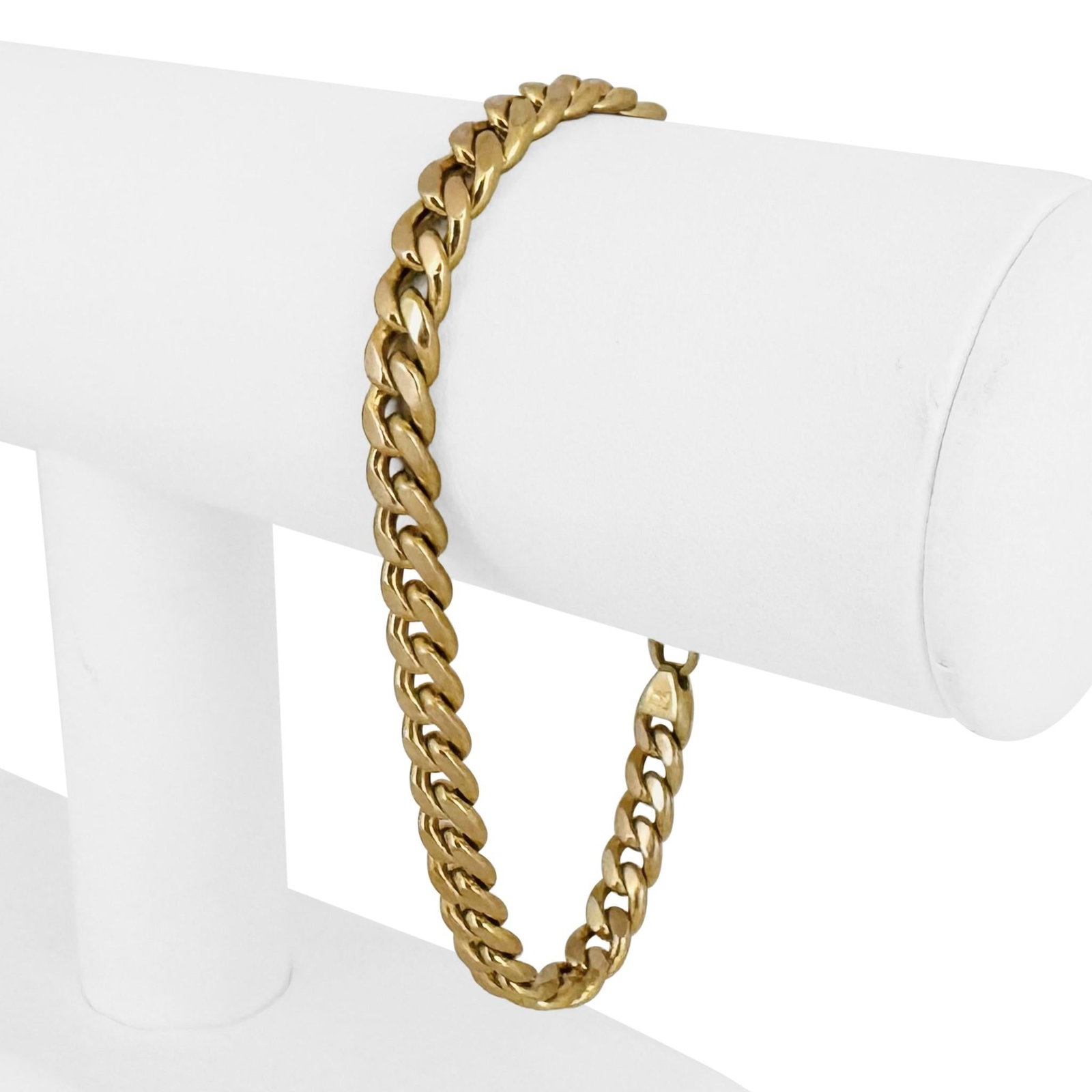 14k Yellow Gold Semi Solid Men's Cuban Link Brace: Condition: Excellent Condition, Professionally Cleaned and Polished Metal: 14k Gold (Marked, and Professionally Tested) Weight: 11.6g Length: 8 Inches Width: 6mm Closure: Lobster Claw Markings: "14k"
