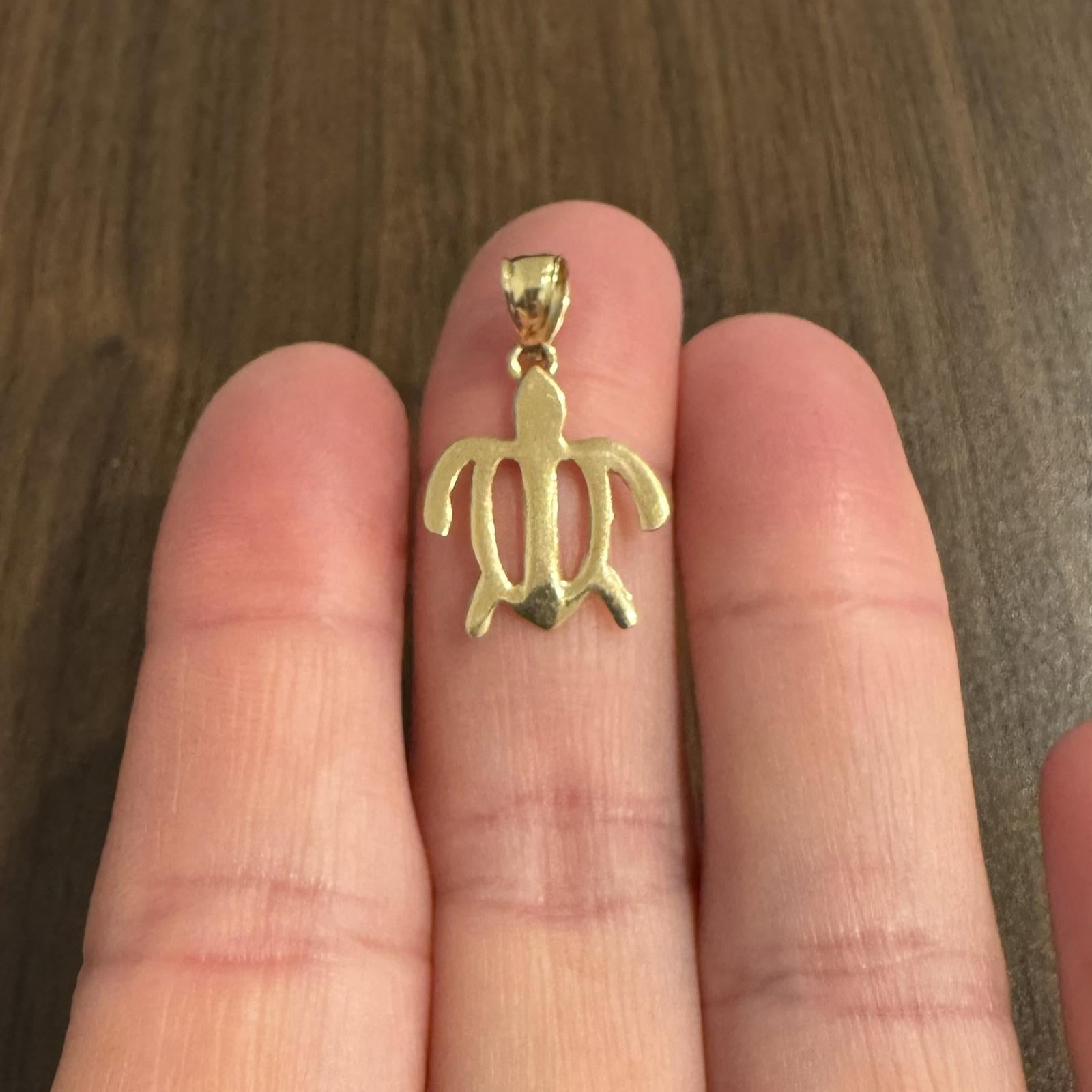 14k Yellow Gold Flat Turtle Charm Pendant 1" - 2