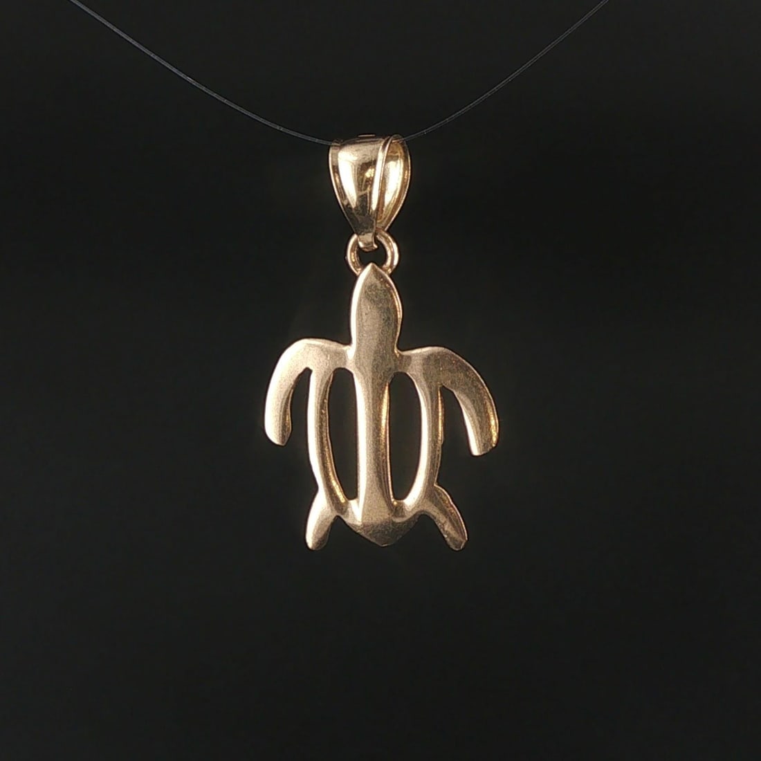 14k Yellow Gold Flat Turtle Charm Pendant 1" - 4