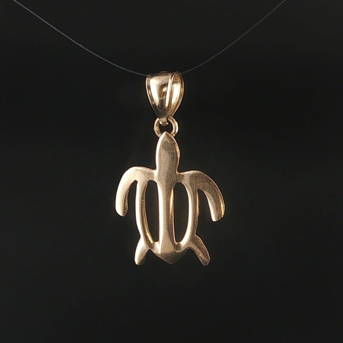 14k Yellow Gold Flat Turtle Charm Pendant 1" - 5
