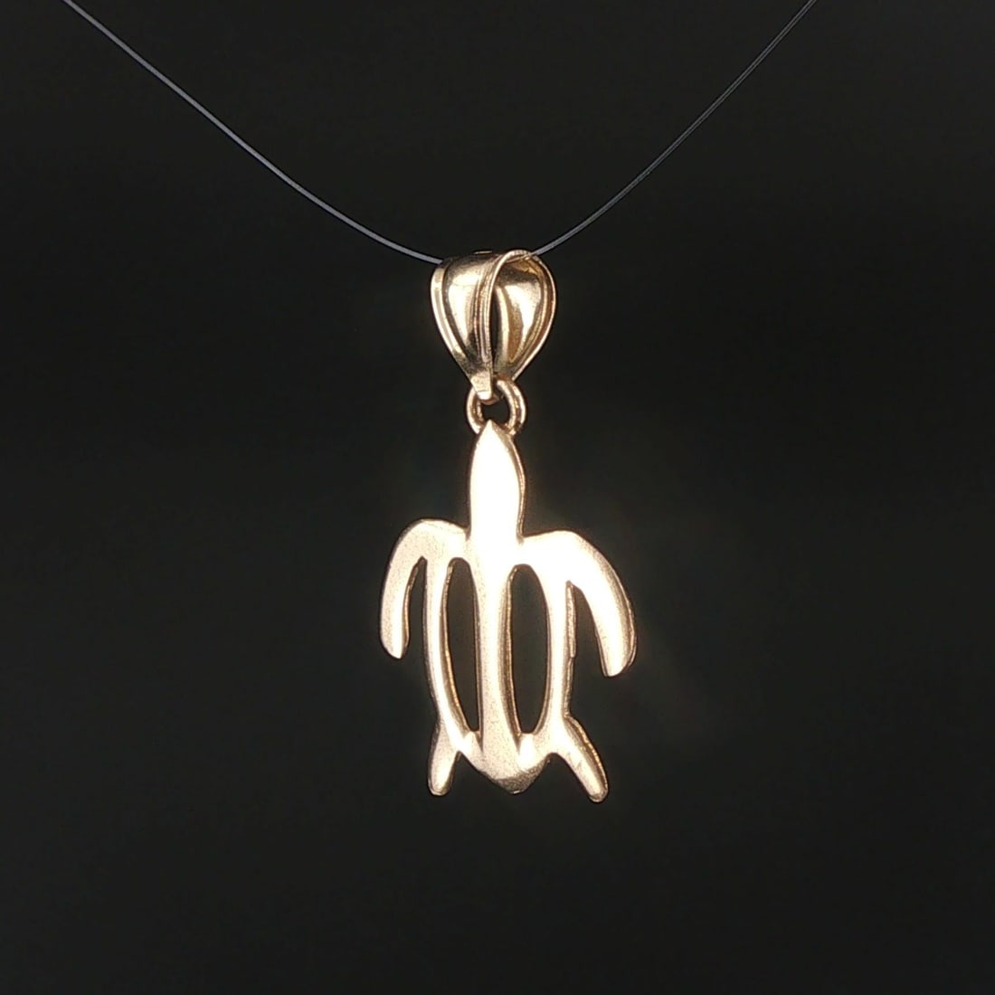 14k Yellow Gold Flat Turtle Charm Pendant 1" - 6