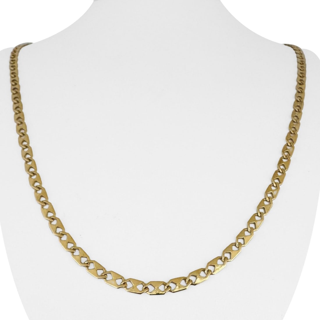 14k Yellow Gold Solid Flat Fancy Link Chain Neckl: Condition: Excellent Condition, Professionally Cleaned Metal: 14k Gold (Marked, and Professionally Tested) Weight: 14.5g Length: 24 Inches Width: 4mm Closure: Lobster Claw Markings: "14k" "Italy"