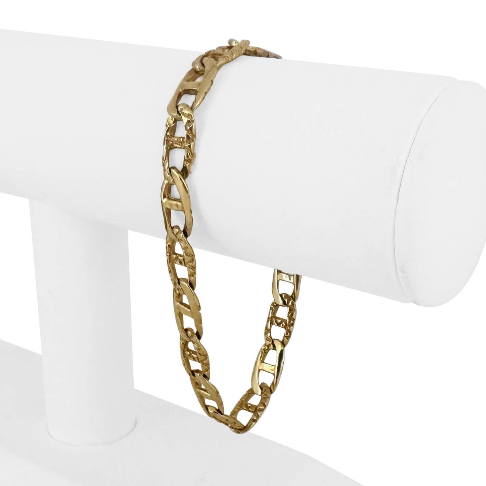 14k Yellow Gold Semi Solid Men's Mariner Link Bra: Condition: Excellent Condition, Professionally Cleaned Metal: 14k Gold (Marked, and Professionally Tested) Weight: 16.6g Length: 8 Inches Width: 7.5mm Closure: Lobster Claw Markings: "14k" Notes: