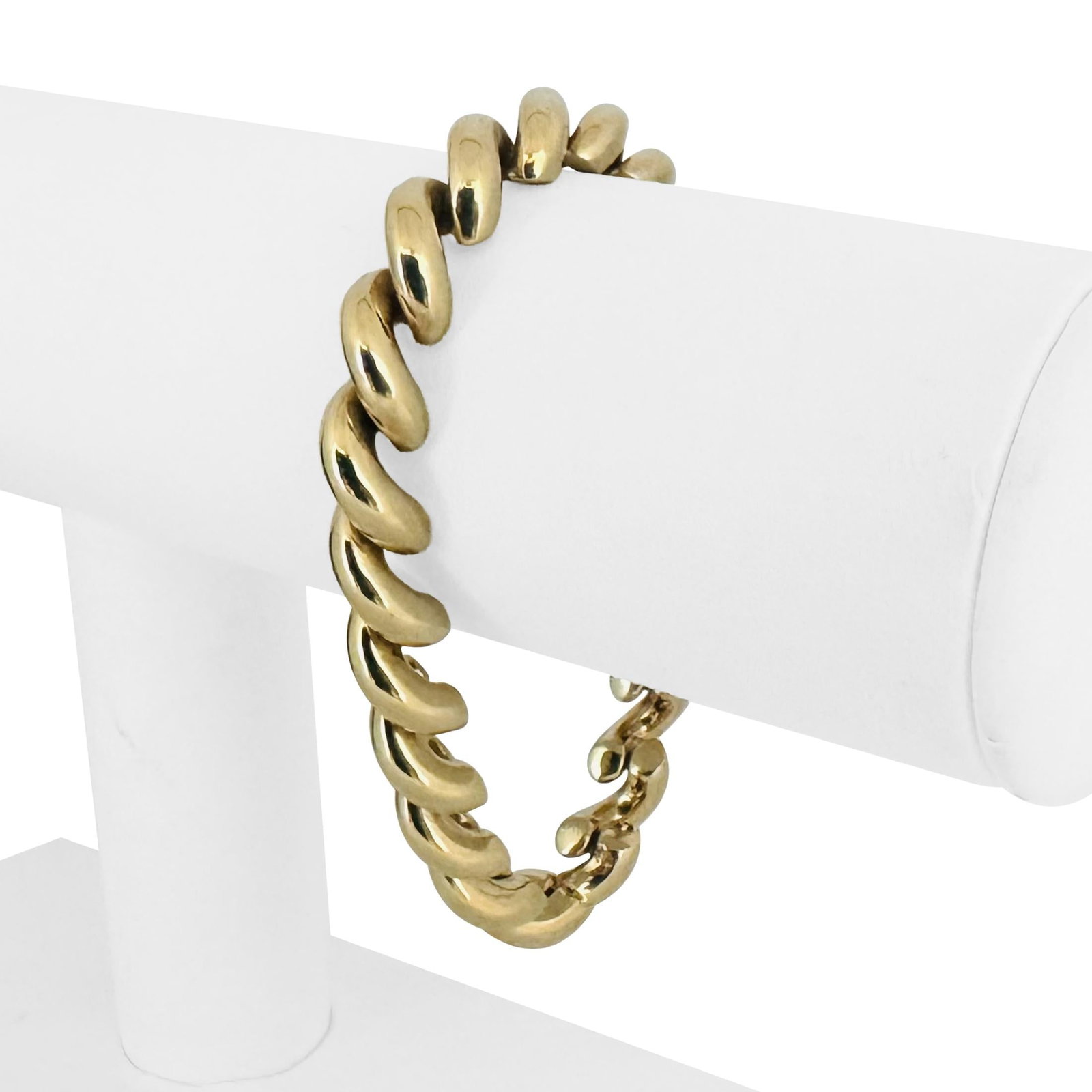 14k Yellow Gold Ladies Polished San Marco Link Br: Condition: Excellent Condition, Professionally Cleaned Metal: 14k Gold (Marked, and Professionally Tested) Weight: 18.5g Length: 7 Inches Width: 8mm Closure: Box Tab Insert with Safety Latch