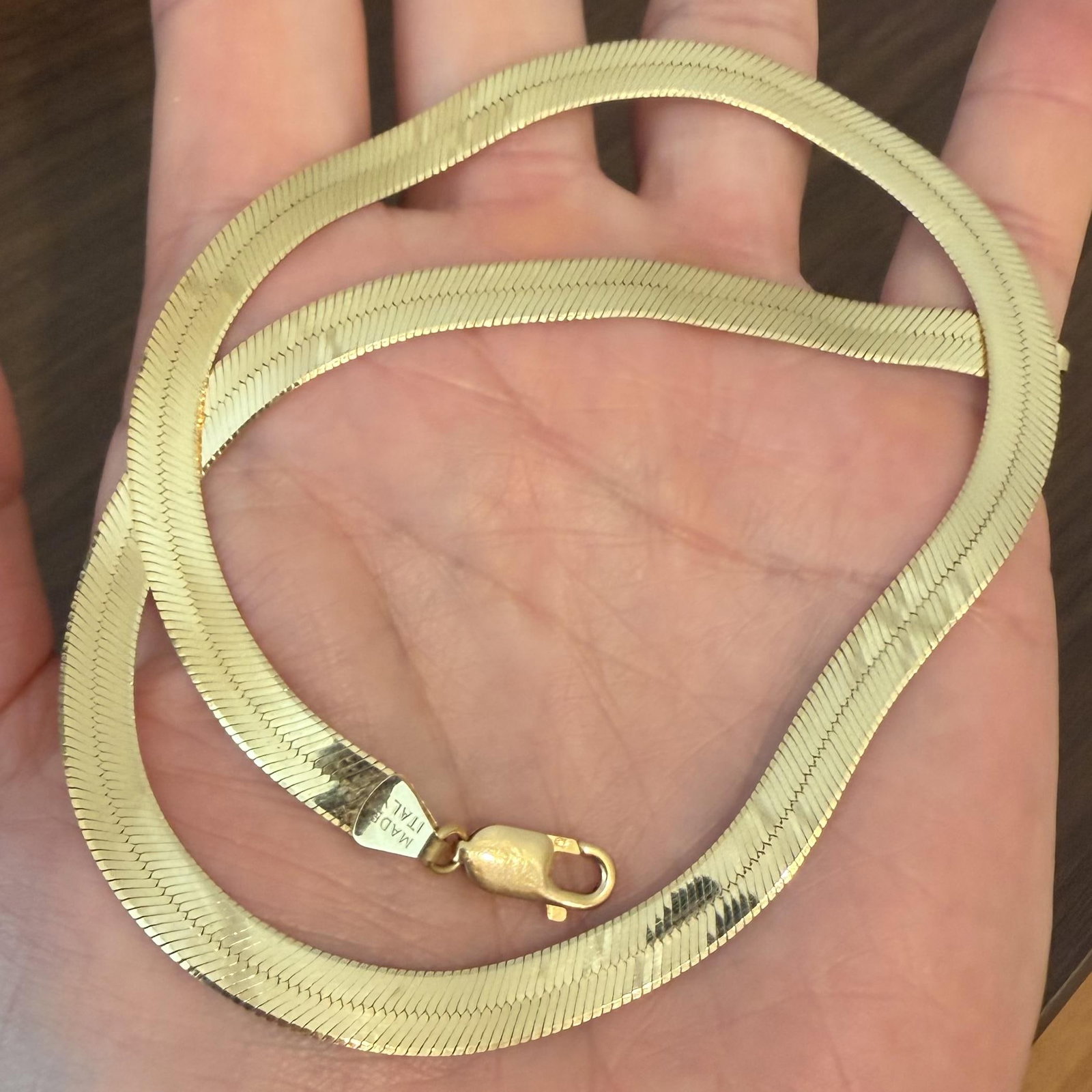 14k Yellow Gold Solid Thick Herringbone Link Neck - 2