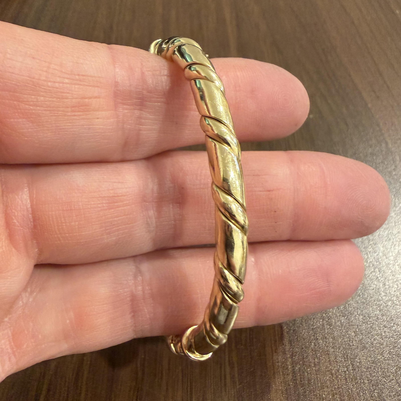 14k Yellow Gold Solid Heavy Twisted Bangle Bracel - 2