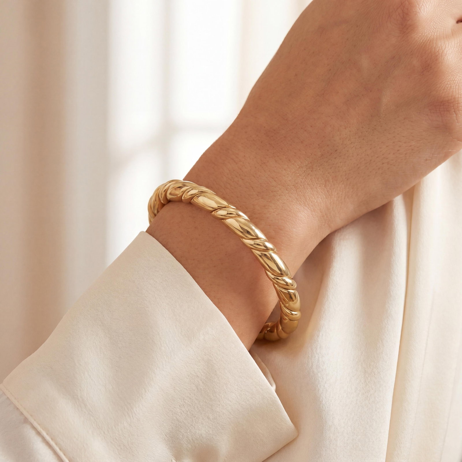 14k Yellow Gold Solid Heavy Twisted Bangle Bracel - 3