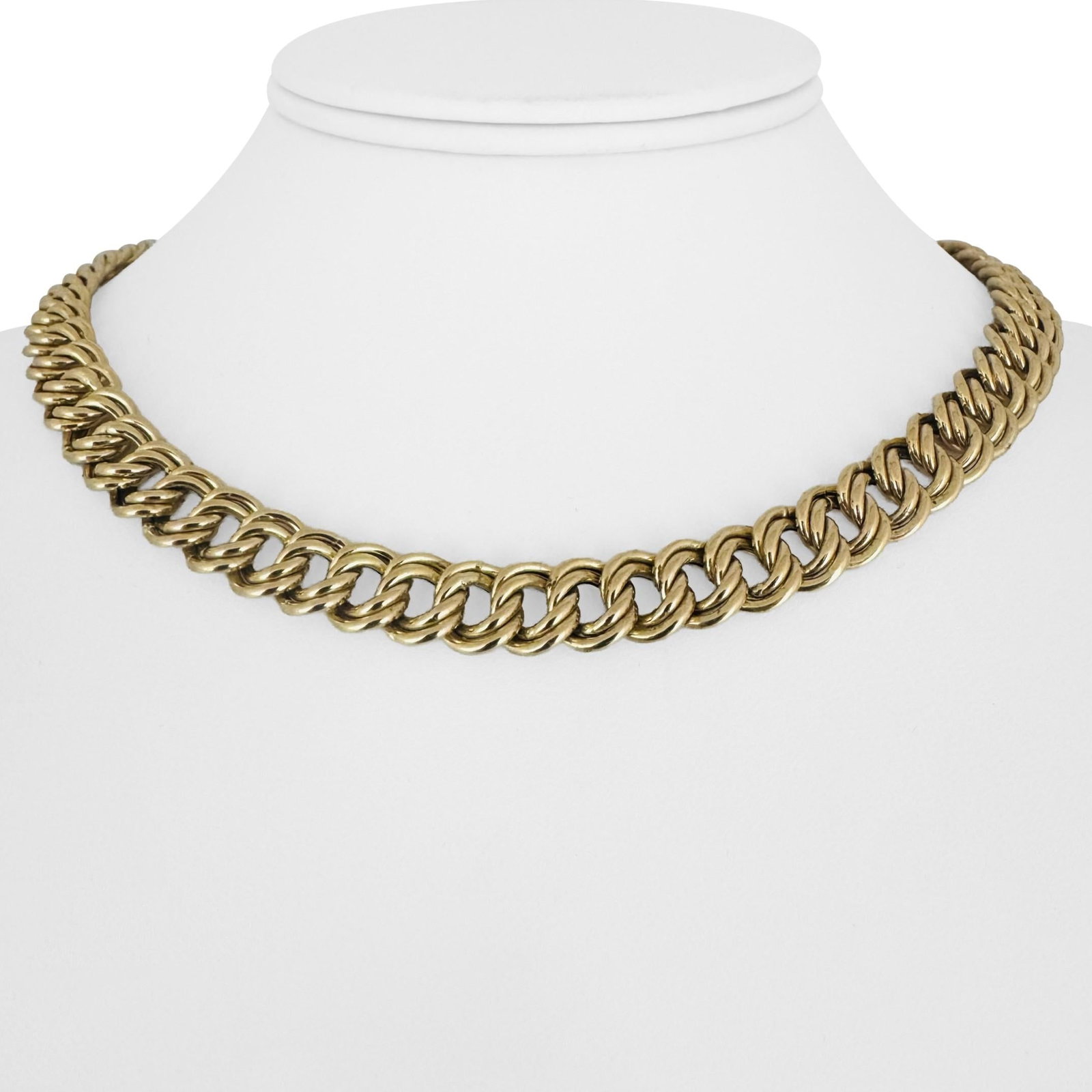14K Yellow Gold Ladies Vintage Double Curb Link N: Condition: Excellent Condition, Professionally Cleaned Metal: 14k Gold (Marked, and Professionally Tested) Weight: 27.3g Length: 16.5 Inches Width: 10mm Closure: Box Tab Insert with Safety Latch