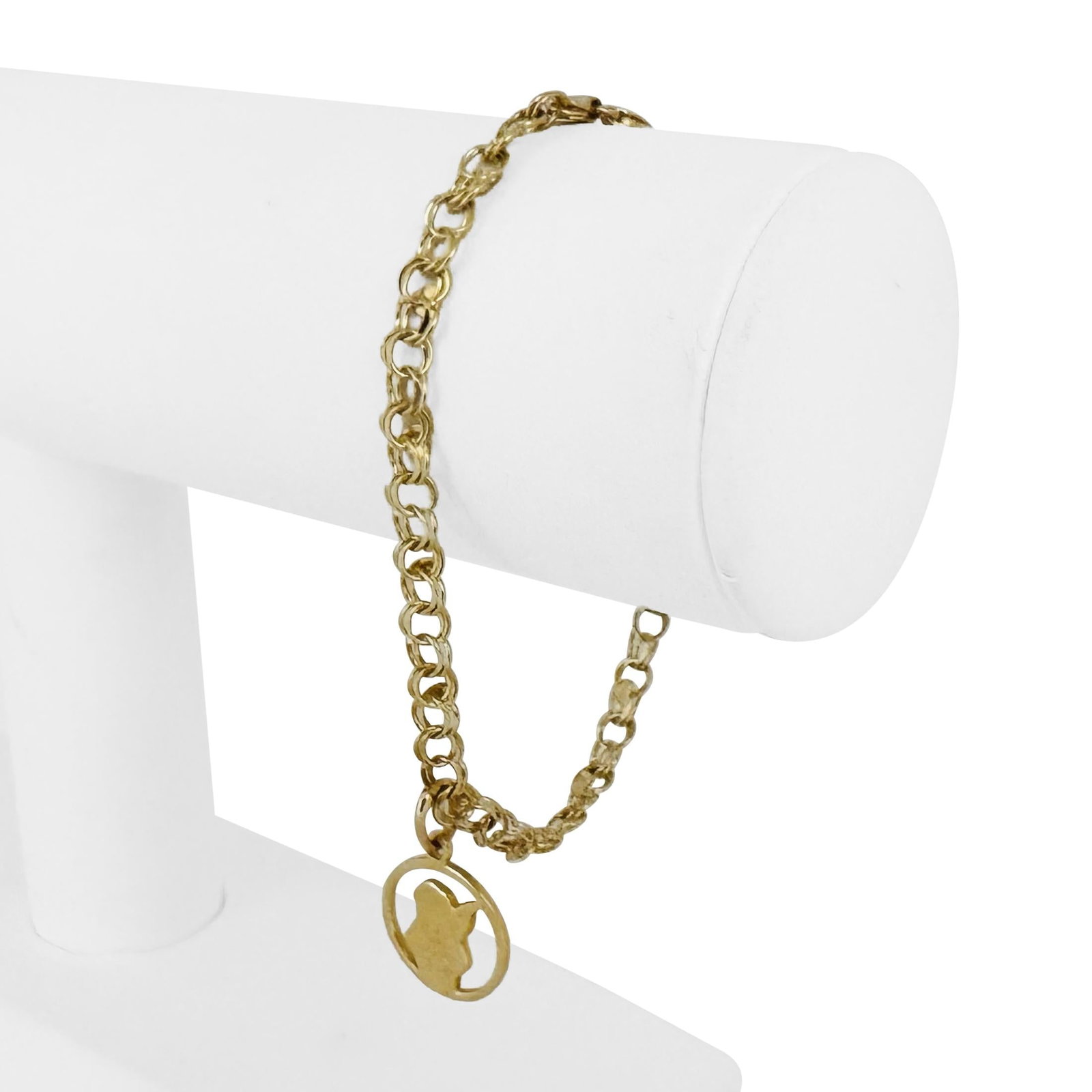 14k Yellow Gold Light Double Circle Link Baby Ang: Condition: Excellent Condition, Professionally Cleaned and Polished Metal: 14k Gold (Marked, and Professionally Tested) Weight: 5.5g Length: 7.5 Inches Width: 5mm at links Closure: Lobster Claw Markin