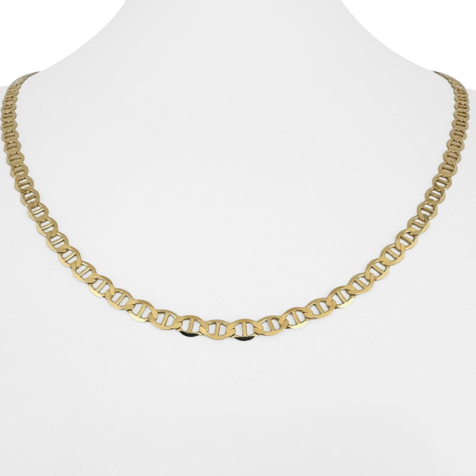14k Yellow Gold Semi Solid Gucci Link Chain Neckl: Condition: Excellent Condition, Professionally Cleaned and Polished Metal: 14k Gold (Marked, and Professionally Tested) Weight: 8.7g Length: 20 Inches Width: 4mm Closure: Lobster Claw Markings: "14kt"