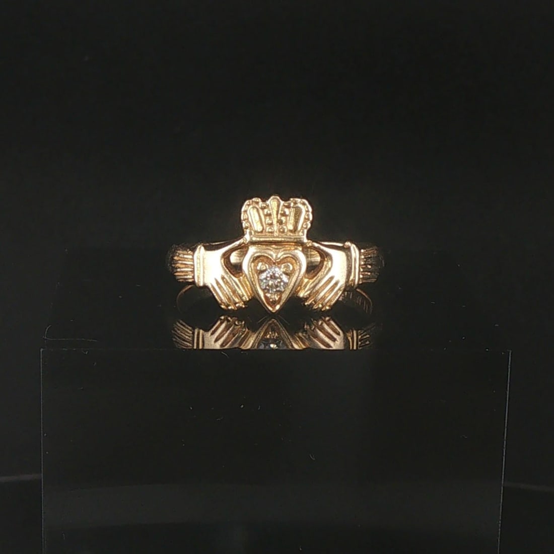 14k Yellow Gold and 0.05ct Diamond Solid Claddagh (1 of 7)