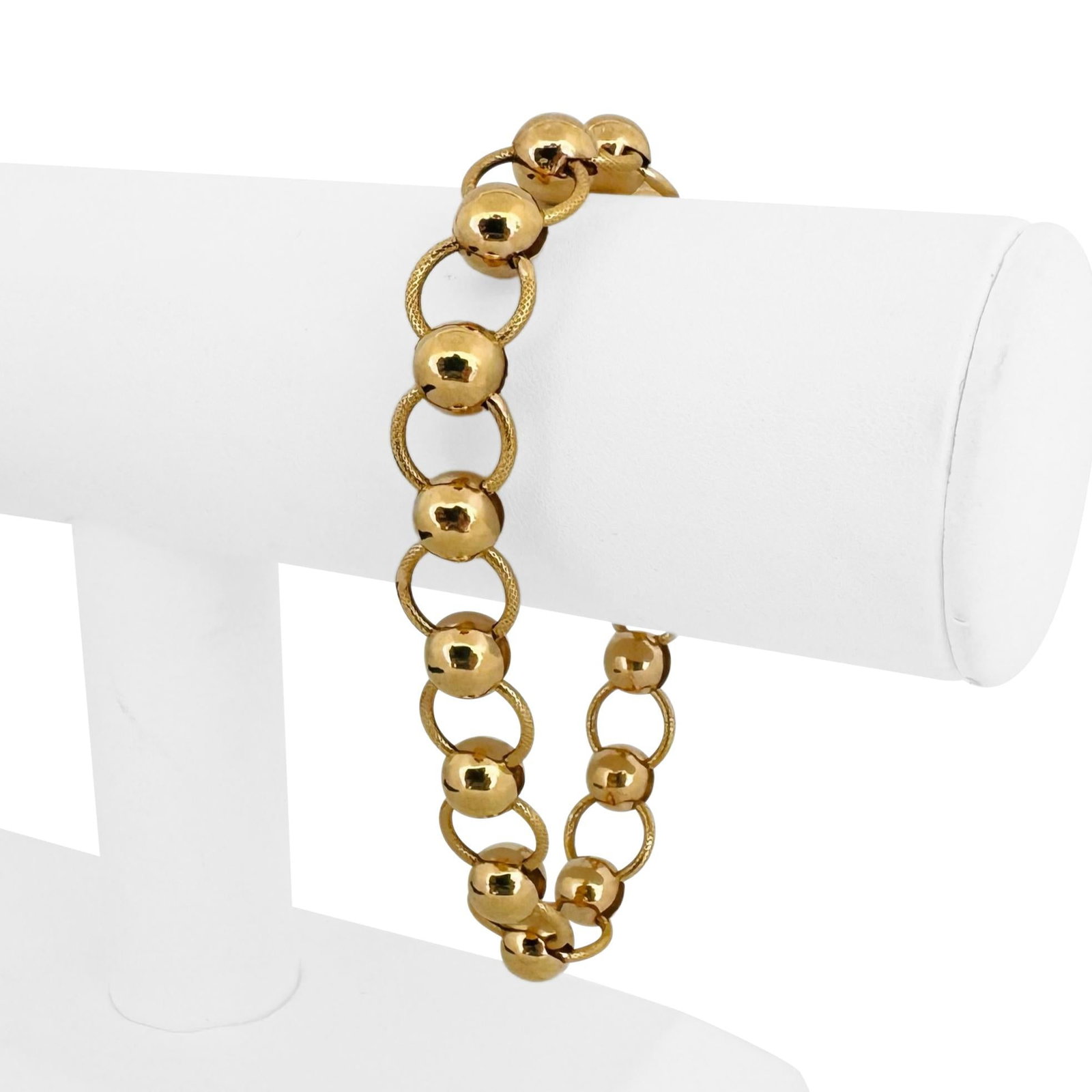 19k Portuguese Yellow Gold Vintage Ladies Fancy L: Condition: Excellent Condition, Professionally Cleaned Metal: 19k Gold (Marked, and Professionally Tested) Weight: 15.7g Length: 8 Inches Width: 11.5mm Closure: Spring Ring Markings: "800" and