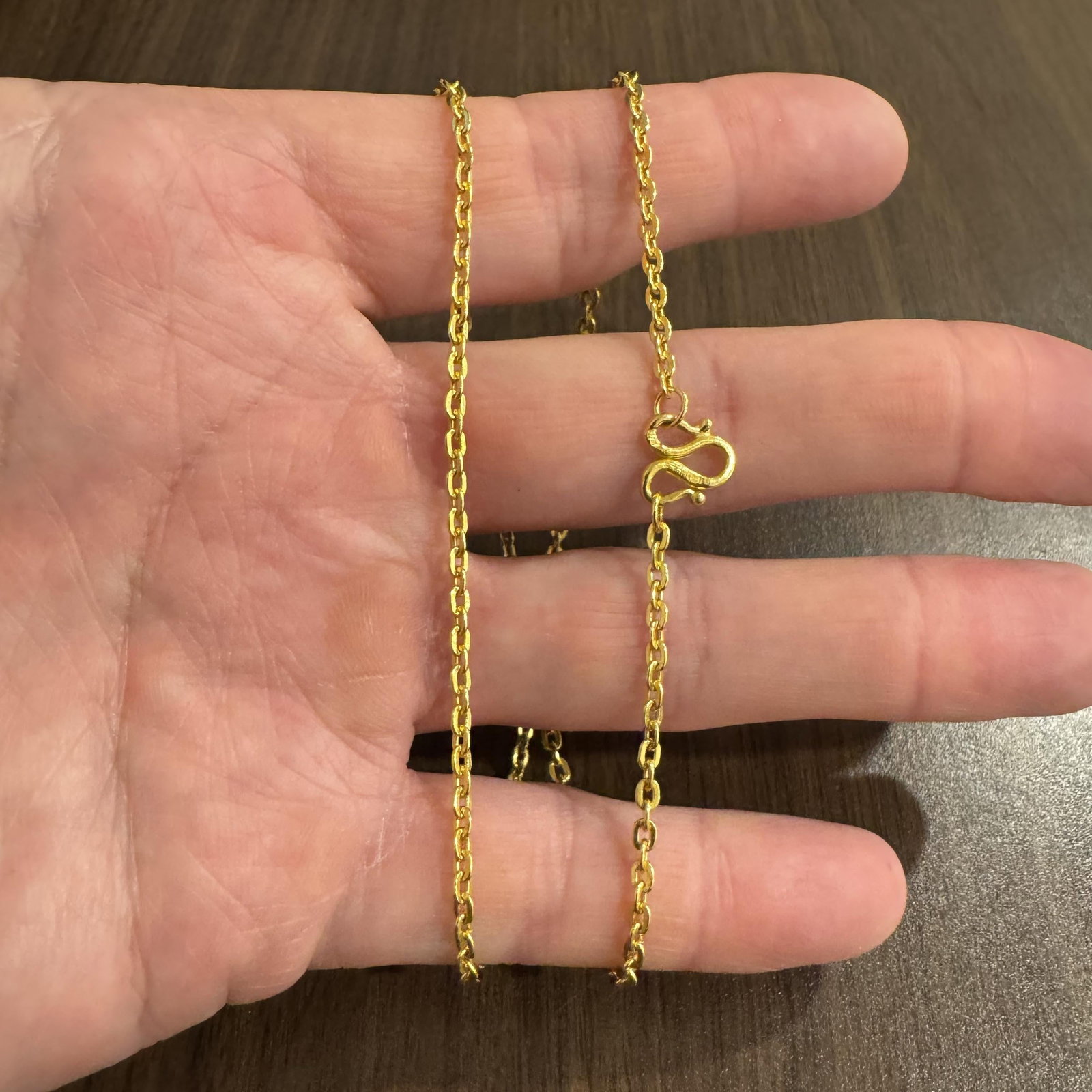 24k Pure Yellow Gold Solid Thin Cable Link Chain - 2