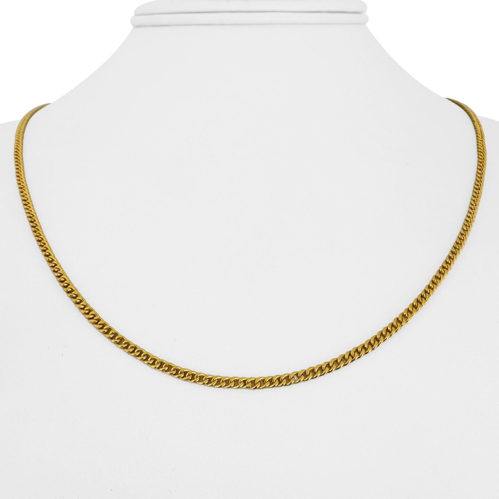 24k Pure Yellow Gold Solid Thin Curb Link Chain N: Condition: Excellent Condition, Professionally Cleaned Metal: 24k Gold (Marked, and Professionally Tested) Weight: 12.5g Length: 19 Inches Width: 2.2mm Closure: M Clasp (Hook) Markings: Asian Assay