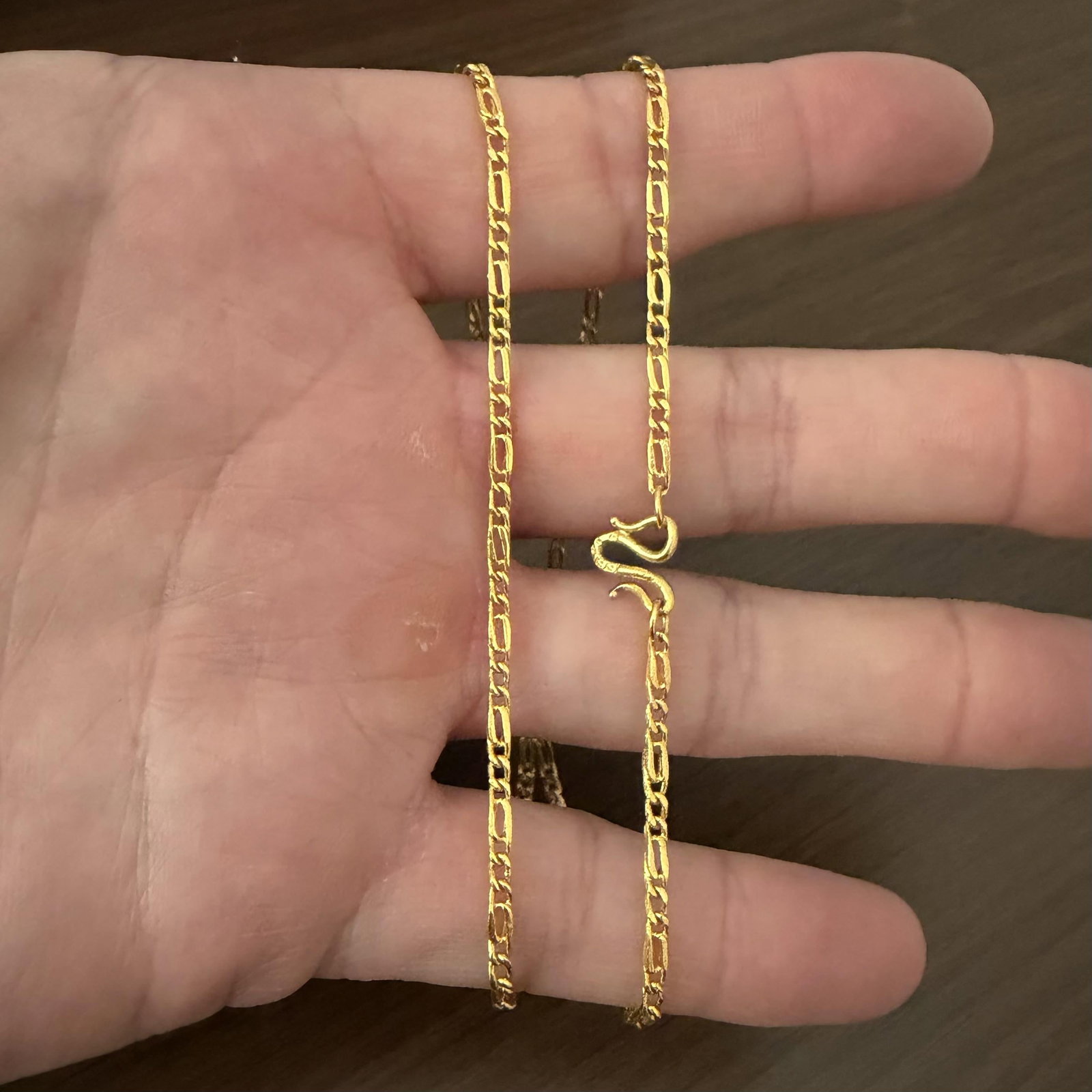 24k Pure Yellow Gold Solid Thin Figaro Link Chain - 2