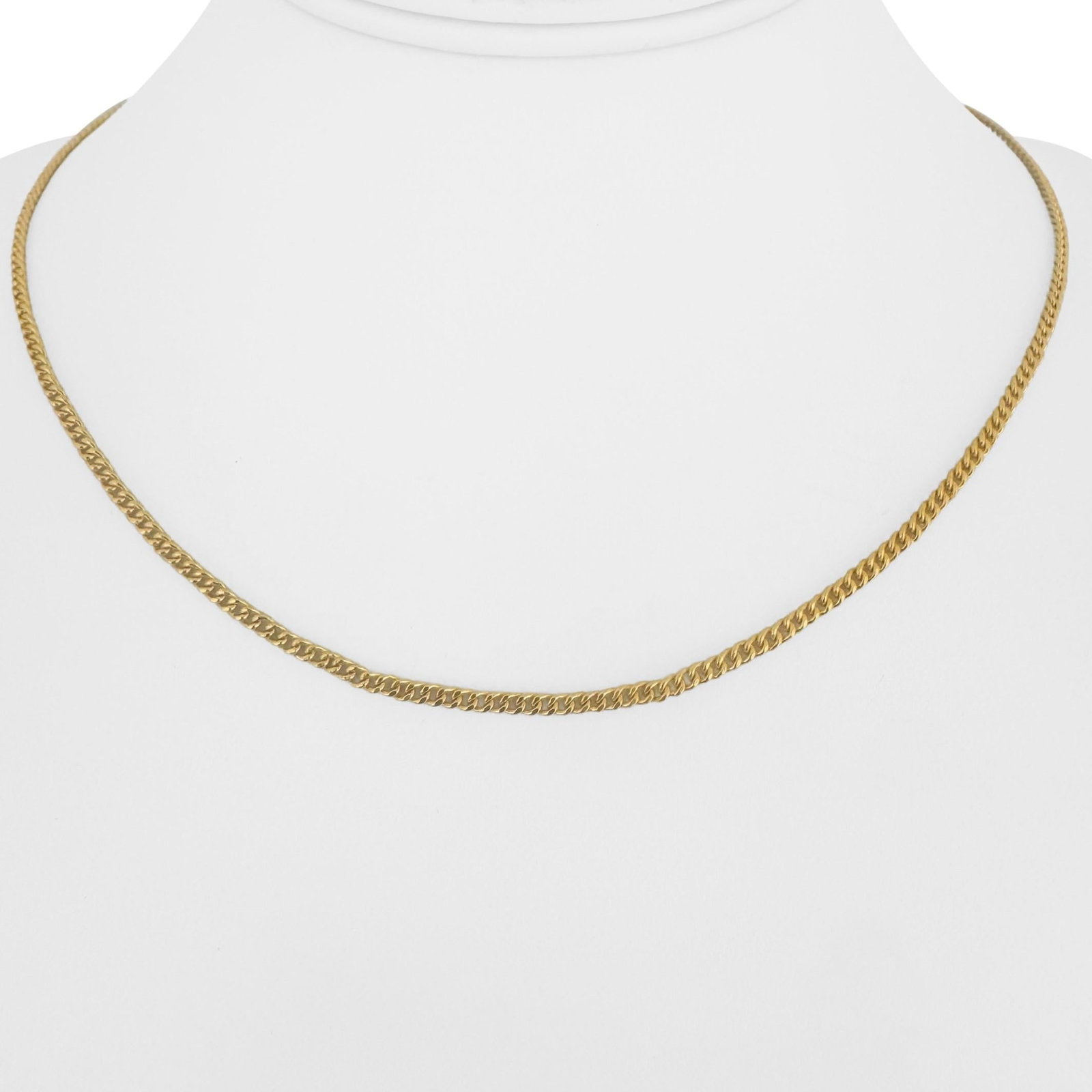 24k Pure Yellow Gold Solid Thin Curb Link Chain N: Condition: Excellent Condition, Professionally Cleaned Metal: 24k Gold (Marked, and Professionally Tested) Weight: 15.3g Length: 17 Inches Width: 2.5mm Closure: M Clasp (Hook) Markings: "999" Item