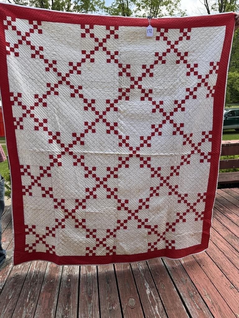 VINTAGE RED SQUARE QUILT (1 of 2)