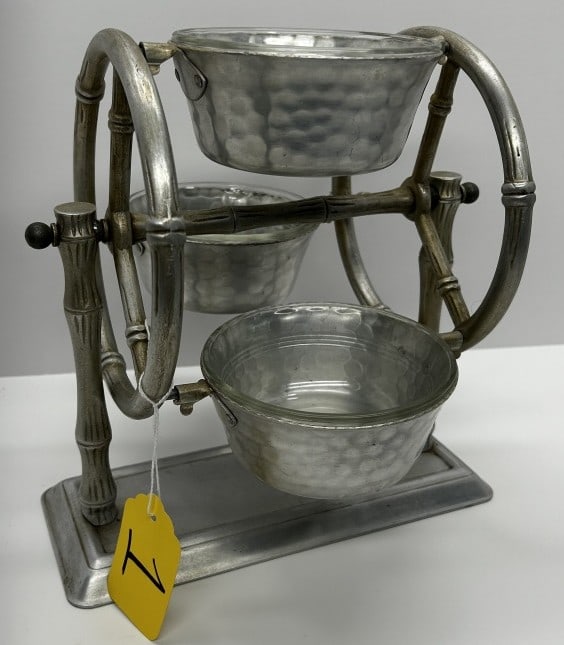 FERRIS WHEEL SERVING TRAY: SILVER, 3 VINTAGE PYREX BOWLS