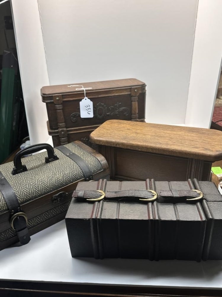 VINTAGE WOODEN STORAGE CASES: SUITCASES AND STANDS WITH DRAWERS