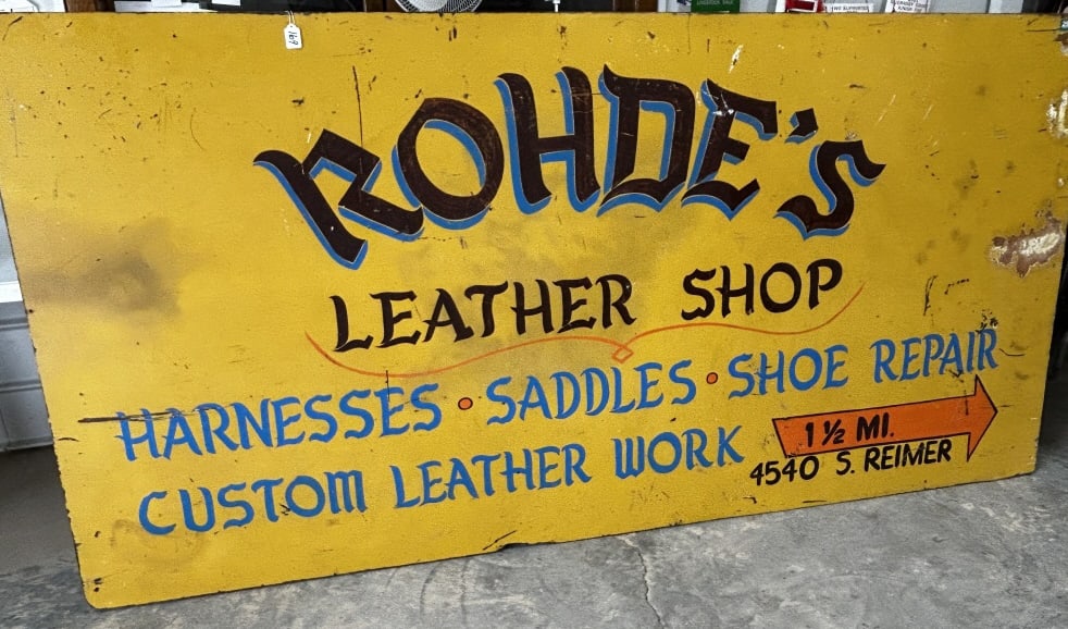 ROHDES LEATHER SHOP WOODEN SIGN: SS AAPROX 96IN X 45IN
