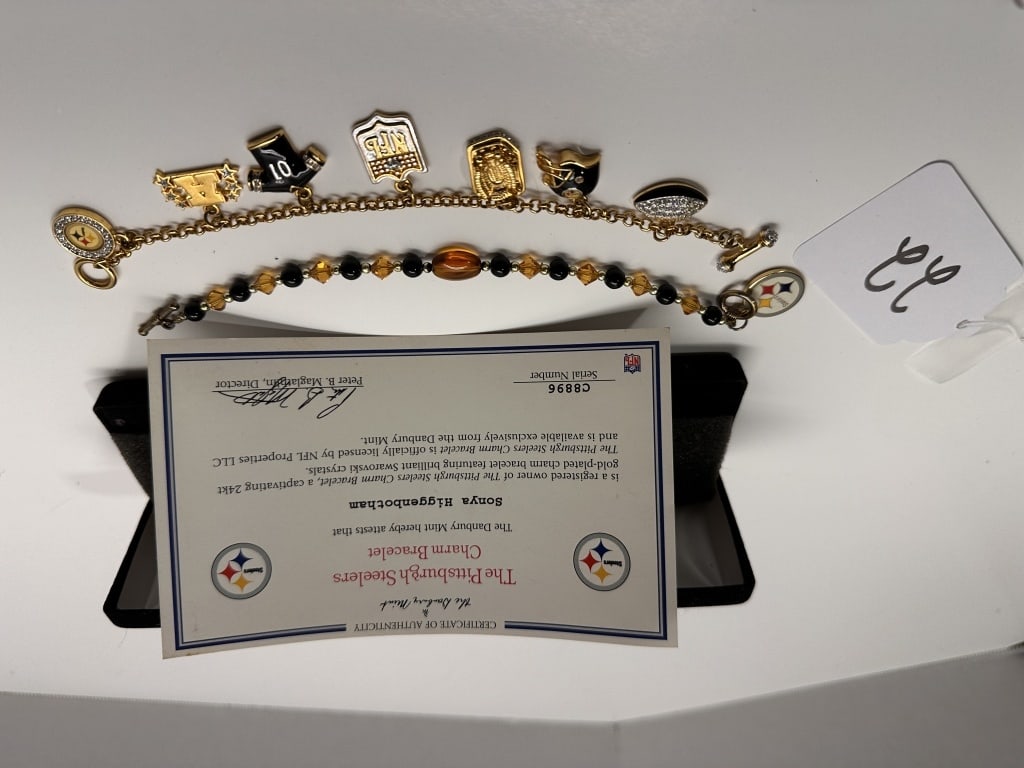 PITTSBURGH STEELERS CHARM BRACELETS: CERTIFICATE OF AUTHENTICITY WITH BRACELETS