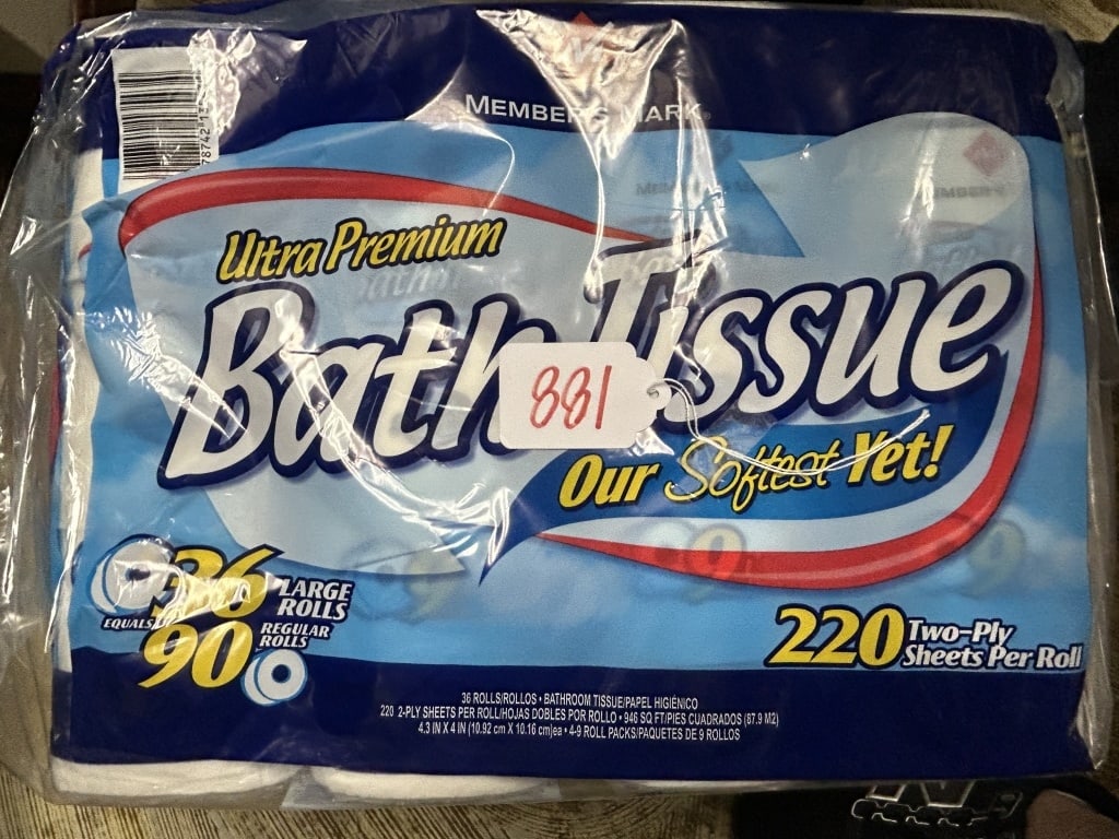 36 LARGE ROLL TOILET PAPER: UNOPENED, 36 LARGE ROLLS, 90 REGULAR ROLLS