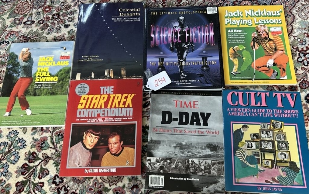 SCIENCE FICTION BOOKS: THE FULL SWING, THE STAR TREK COMPENDIUM, CELESTIAL DELIGHTS, THE ULTIMATE ENCYCLOPEDIA SCIENCE FICTION THE DEFINITIVE ILLUSTRATED GUIDE, TIME D-DAY 24 HOURS THAT SAVED THE WORLD, CULT TV, JACK NICKLA