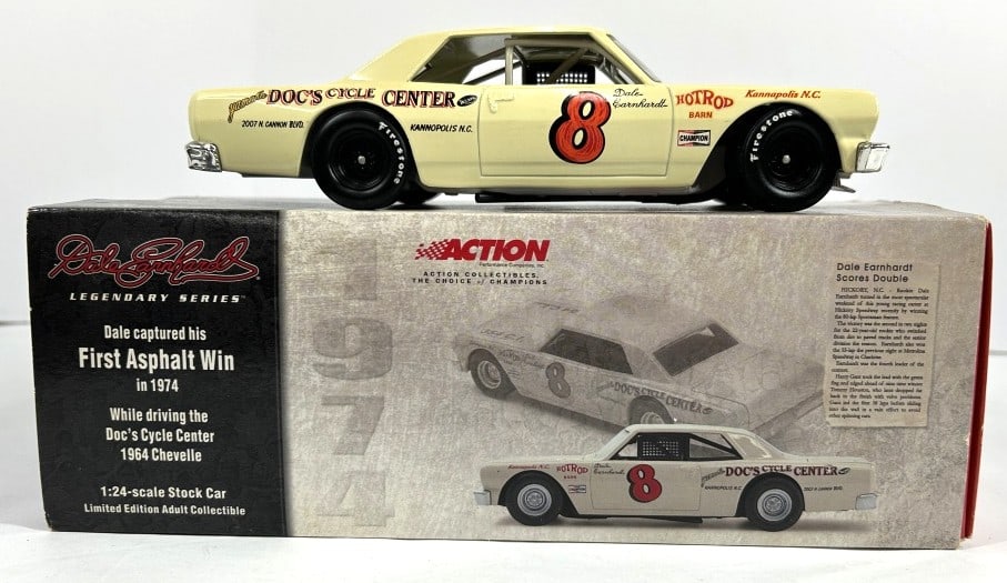 DALE EARNHARDT 1ST ASPHALT WIN: NOS DALE EARNHARDT #8 1ST ASPHALT WIN 1964 CHEVELLE TOTAL PRODUCTION OF 86,924 1:24 SCALE DIE CAST ORIGINAL BOX