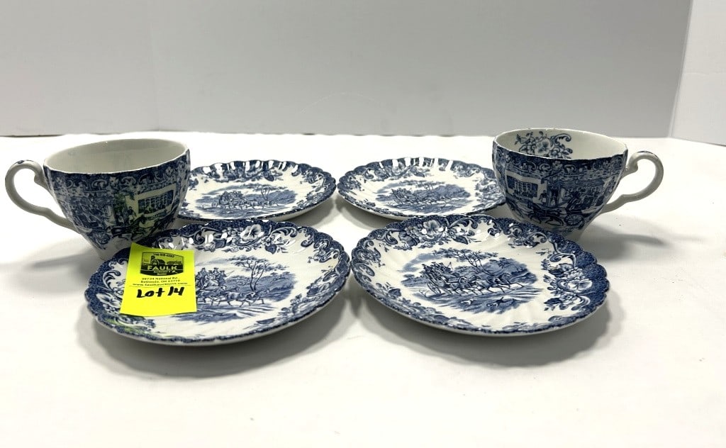 JOHNSON BROTHERS COACHING SCENE BLUE TEACUP AND SA (1 of 5)