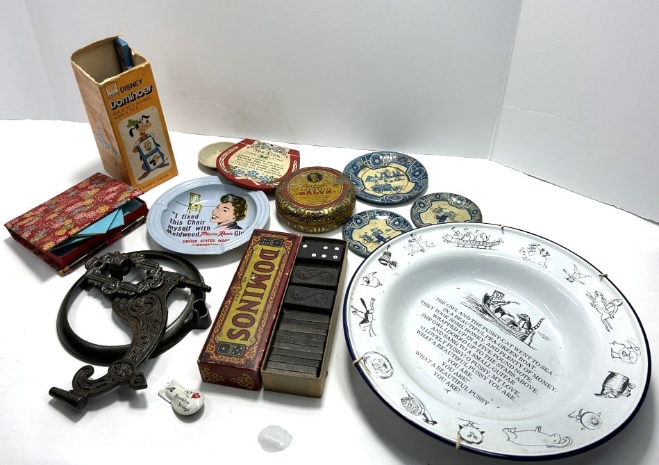 EDWARD LEAR COLLECTIVE PLATE: "THE OWL AND THE PUSSY-CAT" NONSENSE POEM, VINTAGE DOMINOS