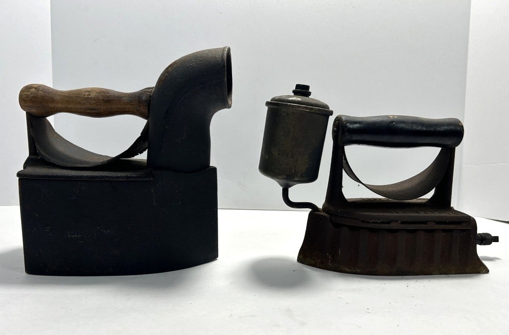 VINTAGE FUEL IRON: VINTAGE CAST IRON FUEL POWERED CLOTHES IRONS