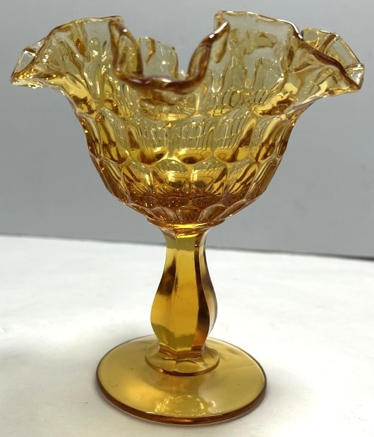 VINTAGE FENTON AMBER GLASS PEDESTAL CANDY DISH (1 of 3)