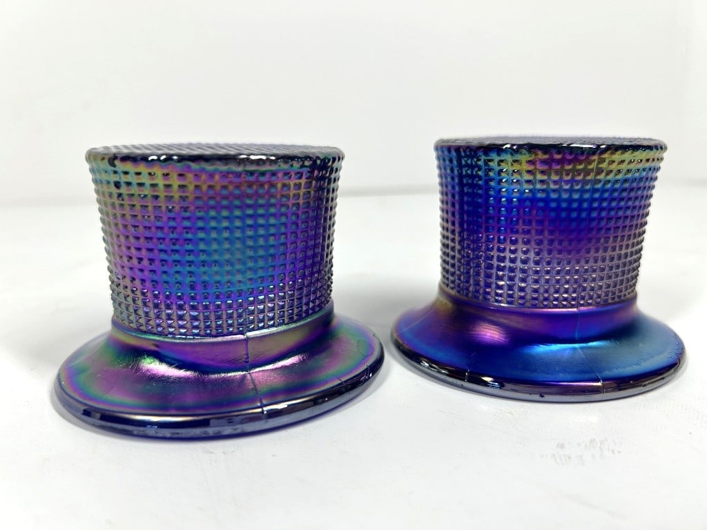 VINTAGE COBALT BLUE TOP HATS: IRIDESCENT
