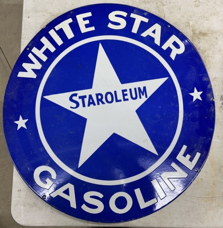 WHITE STAR GASLOINE EMBOSSED METAL SIGN: WHITE STAR GASOLINE EMBOSSED METAL SIGN 24"