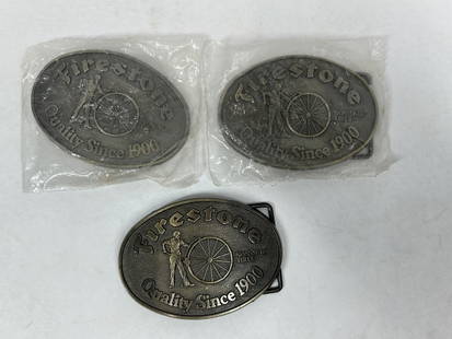 (3) FIRESTONE TIRES BELT BUCKLES: 3 FOR ONE MONEY