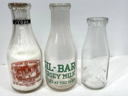 (3) MILK BOTTLES WITH ADVERTISING: 3 FOR ONE MONEY
