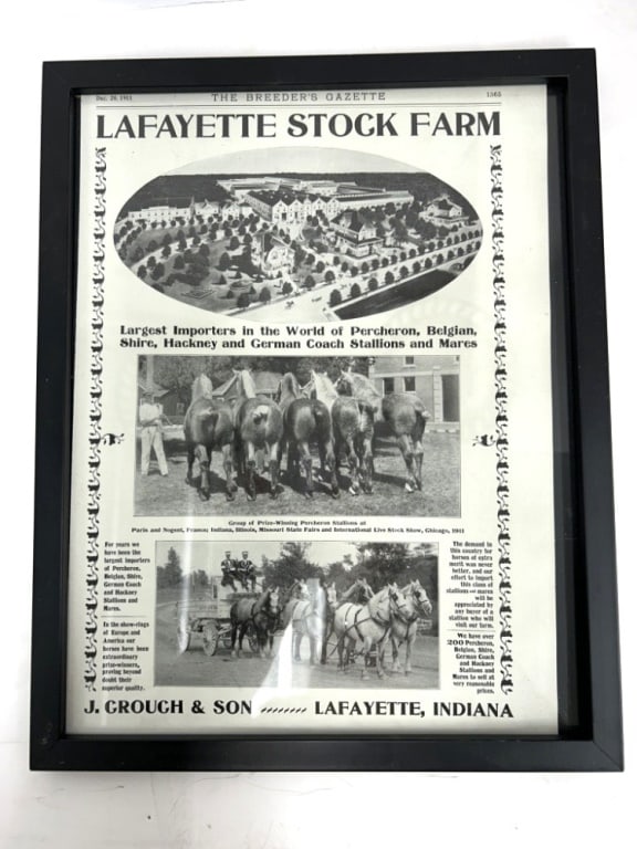 VTG LAFAYETTE STOCK FARM PAPER: ADVERTISING PAPER IN FRAME