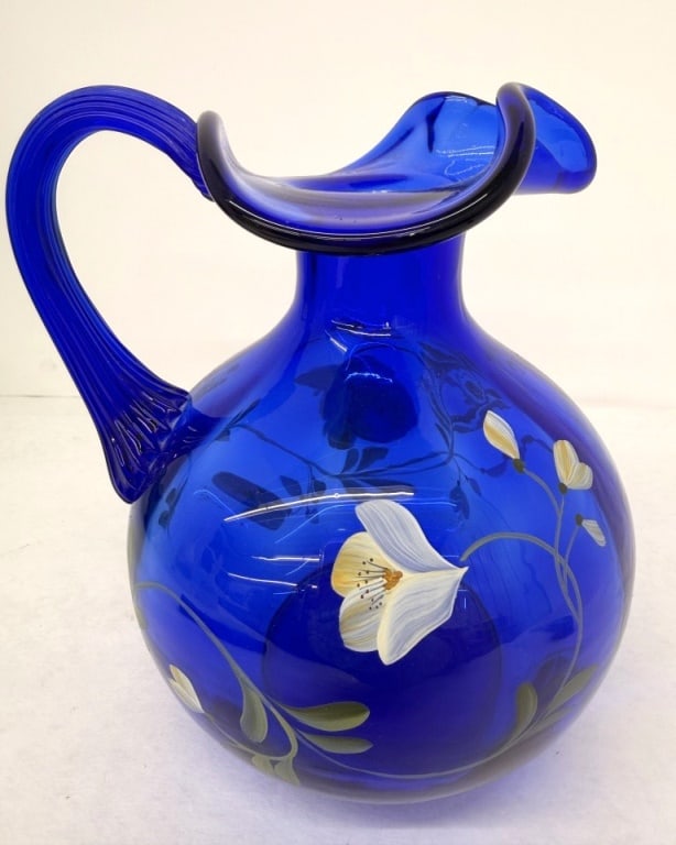 RARE FENTON HAND PAINTED BLUE PITCHER (1 of 4)